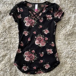 Black Floral Sheet Overlay Top.